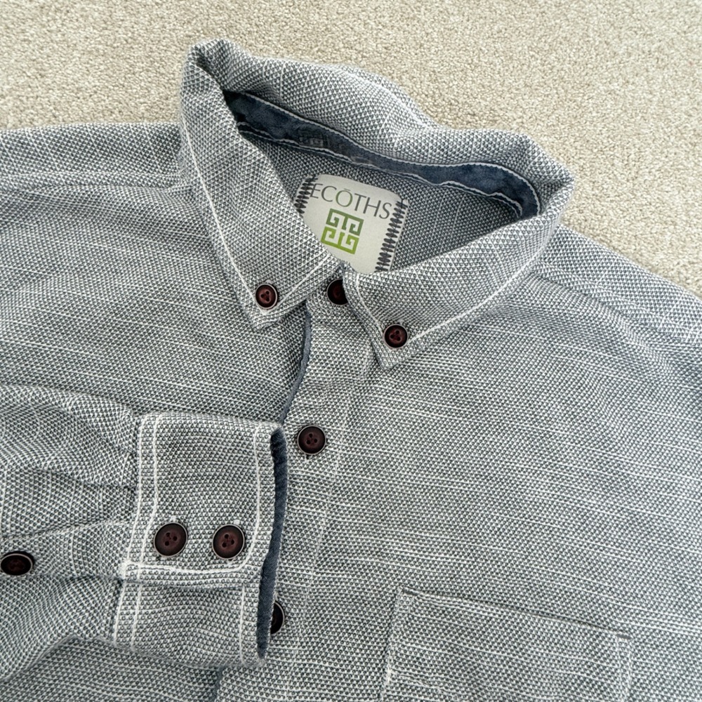 Ecoths Button Down Shirt Mens Large Grey Excellent Slub Textured Long Sleeve